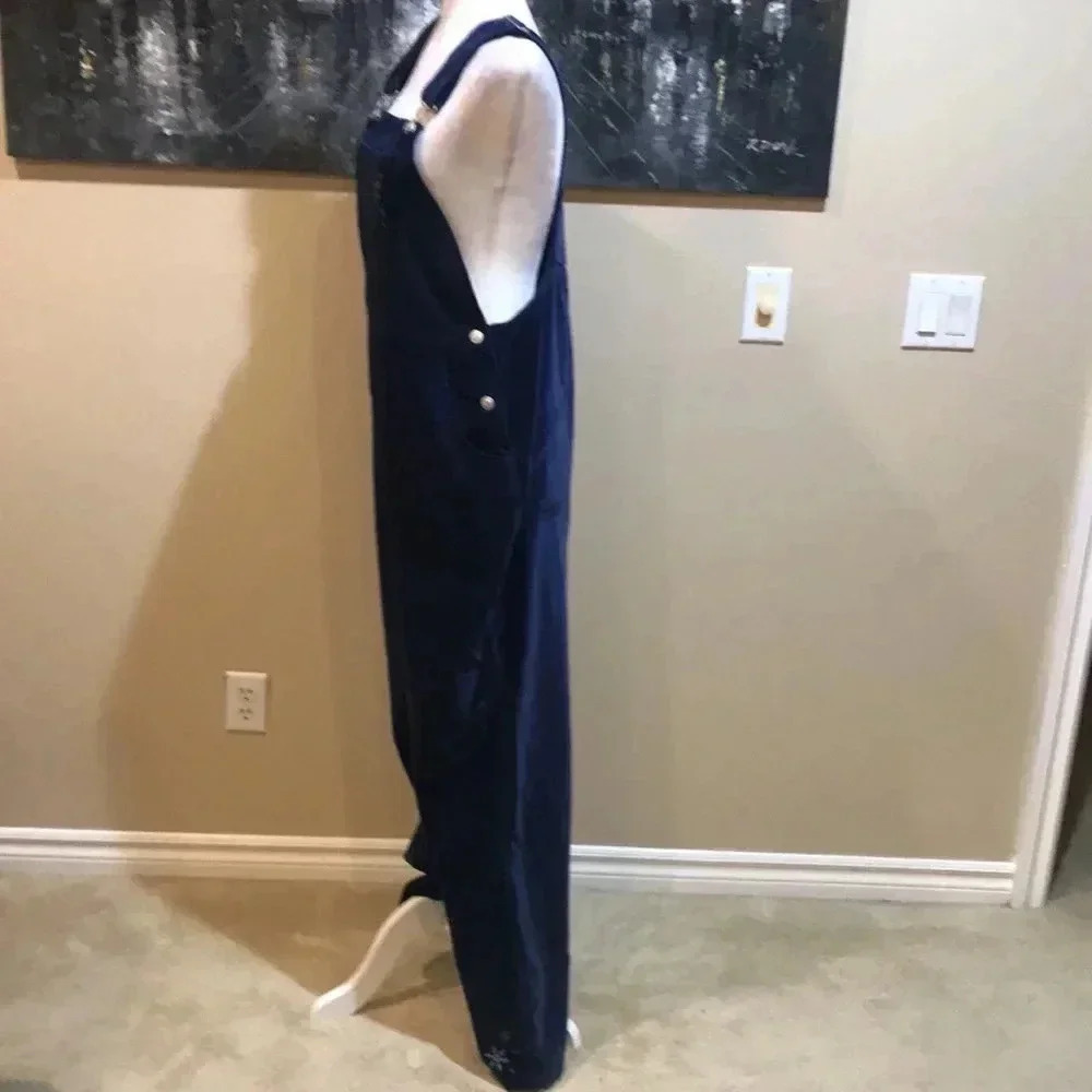 Blue Velvet 100% Cotton 5 Pocket Overalls Snow Flakes Embellishments-Size L - Picture 4 of 14